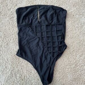 Women’s Black Body Suit For Rave or Club with Checkered Cutouts